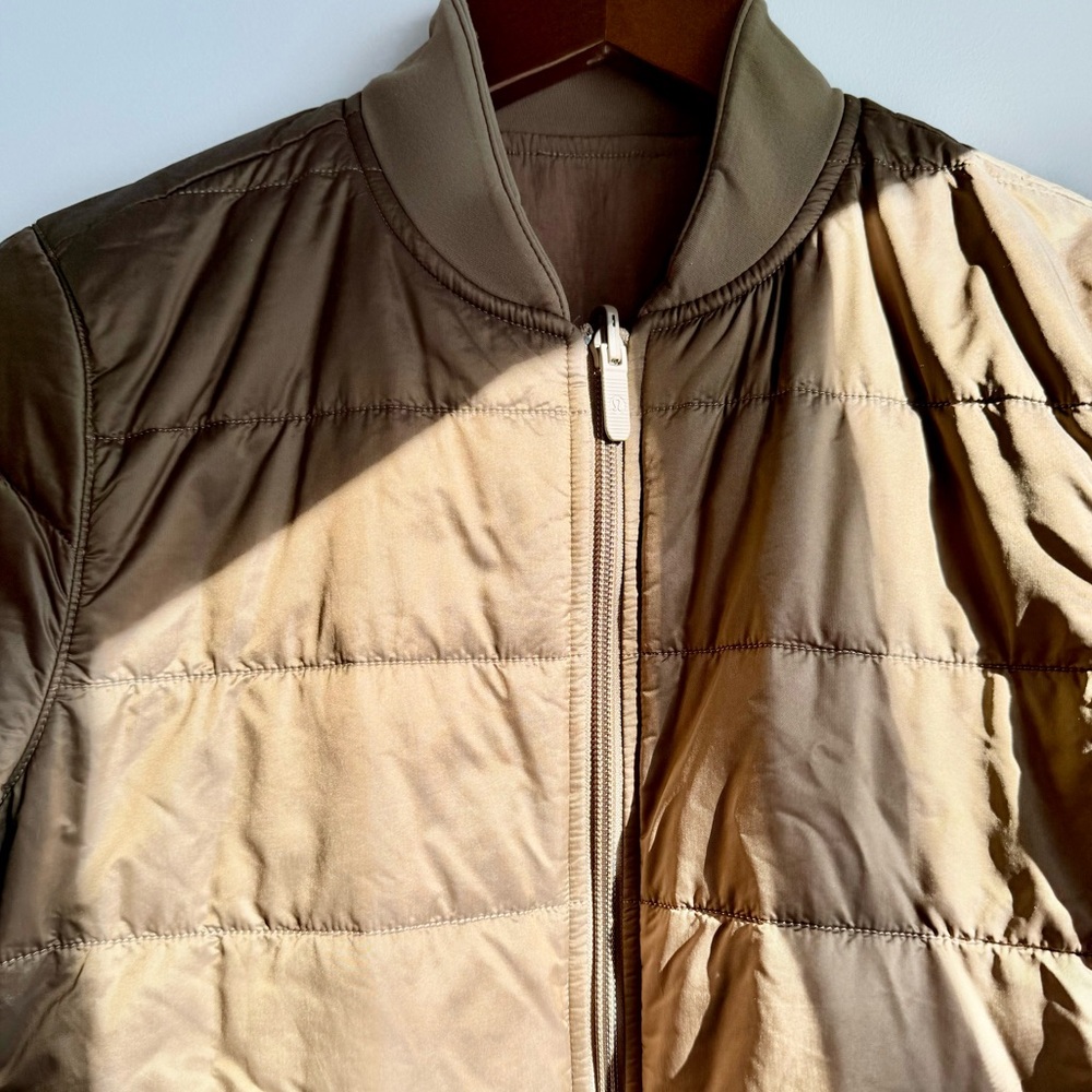 Lululemon Reversible Insulated Non-Stop Cotton Bomber Jacket Artifact brown sz 4 - Picture 3 of 16